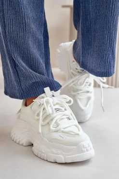 Damskie Boto Sneakersy Damskie Na Masywnej Podeszwie Białe Nevela