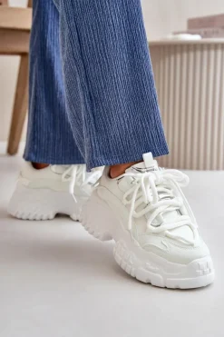 Damskie Boto Sneakersy Damskie Na Masywnej Podeszwie Białe Nevela