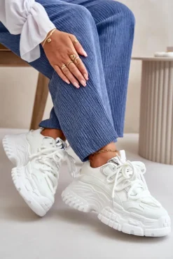Damskie Boto Sneakersy Damskie Na Masywnej Podeszwie Białe Nevela