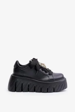 Damskie CheBello Sneakersy Damskie Na Masywnej Podeszwie Ze Złotą Ozdobą 4530 Czarne