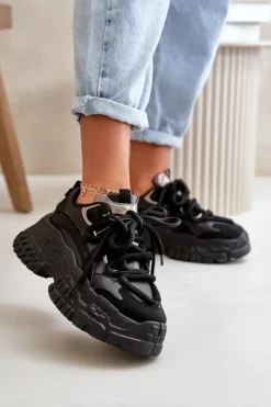 Boto Sneakersy Damskie*Sneakersy Damskie Na Masywnej Podeszwie Czarne Nevela