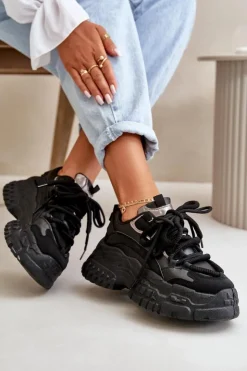 Boto Sneakersy Damskie*Sneakersy Damskie Na Masywnej Podeszwie Czarne Nevela