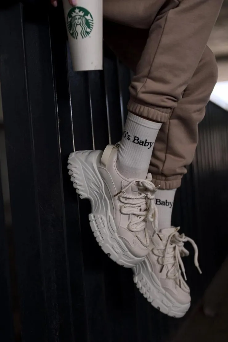 Clearance Boto Sneakersy Damskie Na Masywnej Podeszwie Jasnobeżowe Nevela Beżowy