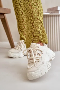 Clearance Boto Sneakersy Damskie Na Masywnej Podeszwie Jasnobeżowe Nevela Beżowy