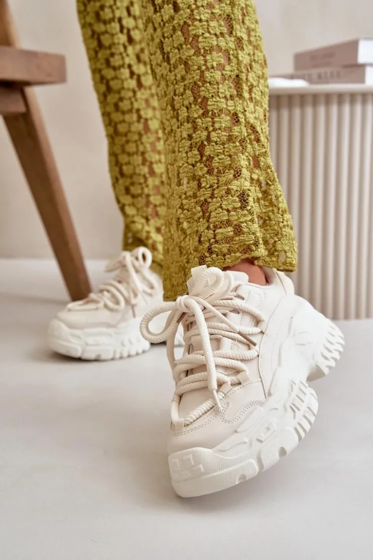 Clearance Boto Sneakersy Damskie Na Masywnej Podeszwie Jasnobeżowe Nevela Beżowy