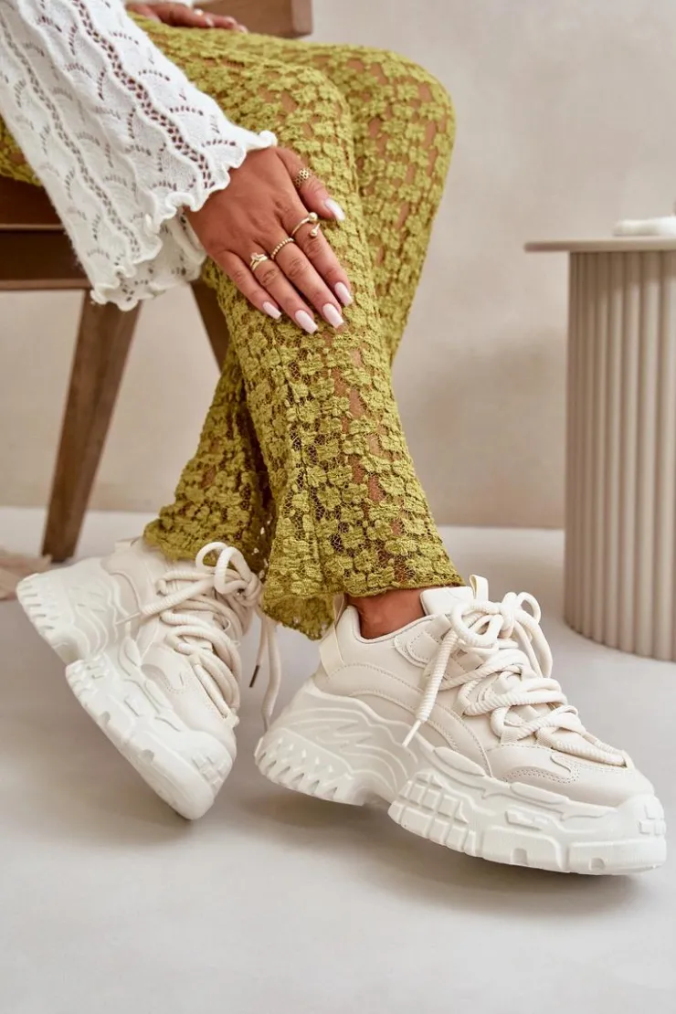 Clearance Boto Sneakersy Damskie Na Masywnej Podeszwie Jasnobeżowe Nevela Beżowy