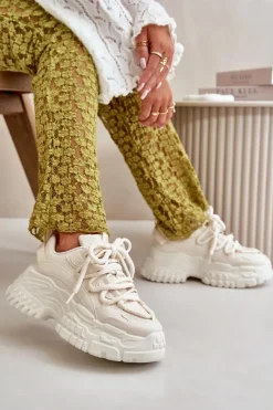 Clearance Boto Sneakersy Damskie Na Masywnej Podeszwie Jasnobeżowe Nevela Beżowy