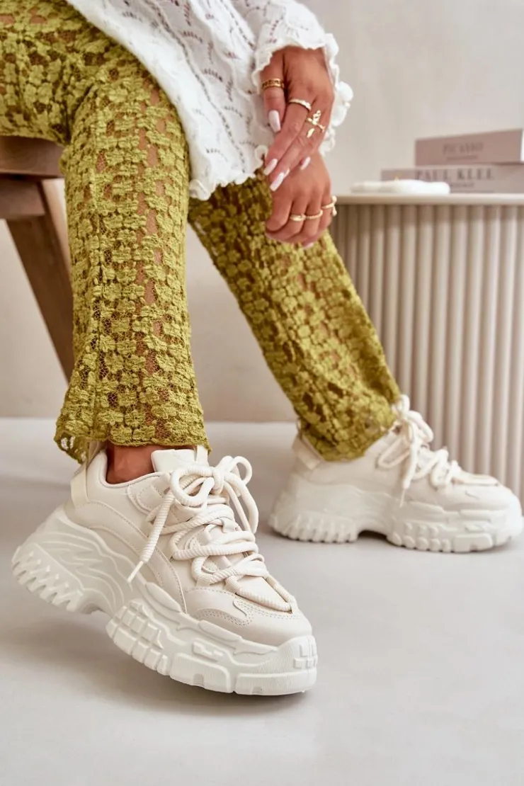 Clearance Boto Sneakersy Damskie Na Masywnej Podeszwie Jasnobeżowe Nevela Beżowy