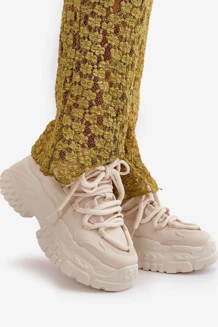 Clearance Boto Sneakersy Damskie Na Masywnej Podeszwie Jasnobeżowe Nevela Beżowy