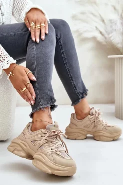 Damskie Boto Sneakersy Damskie Na Masywnej Podeszwie Beżowe Amoserna