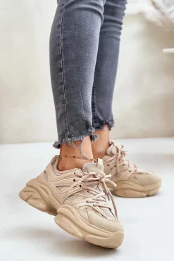 Damskie Boto Sneakersy Damskie Na Masywnej Podeszwie Beżowe Amoserna