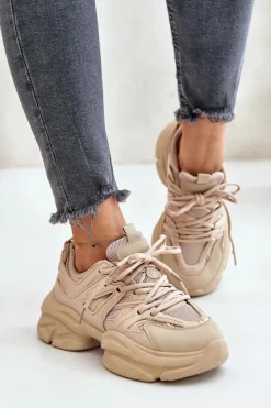 Damskie Boto Sneakersy Damskie Na Masywnej Podeszwie Beżowe Amoserna