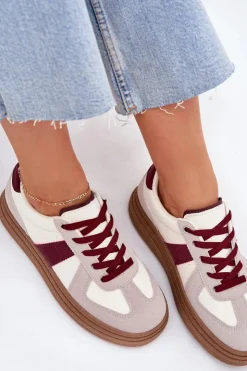 Discount Boto Sneakersy Damskie Na Platformie Bordowe Dovina