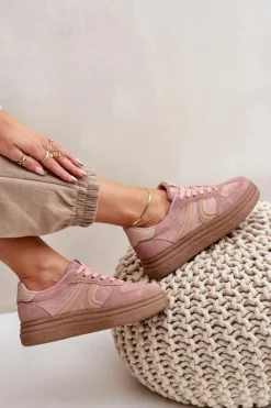 Damskie Boto Sneakersy Damskie Na Platformie Różowe Lesida
