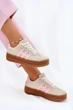 Evento Sneakersy Damskie*Sneakersy Damskie Na Platformie Beżowe Syliyana Beżowy