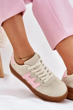 Evento Sneakersy Damskie*Sneakersy Damskie Na Platformie Beżowe Syliyana Beżowy