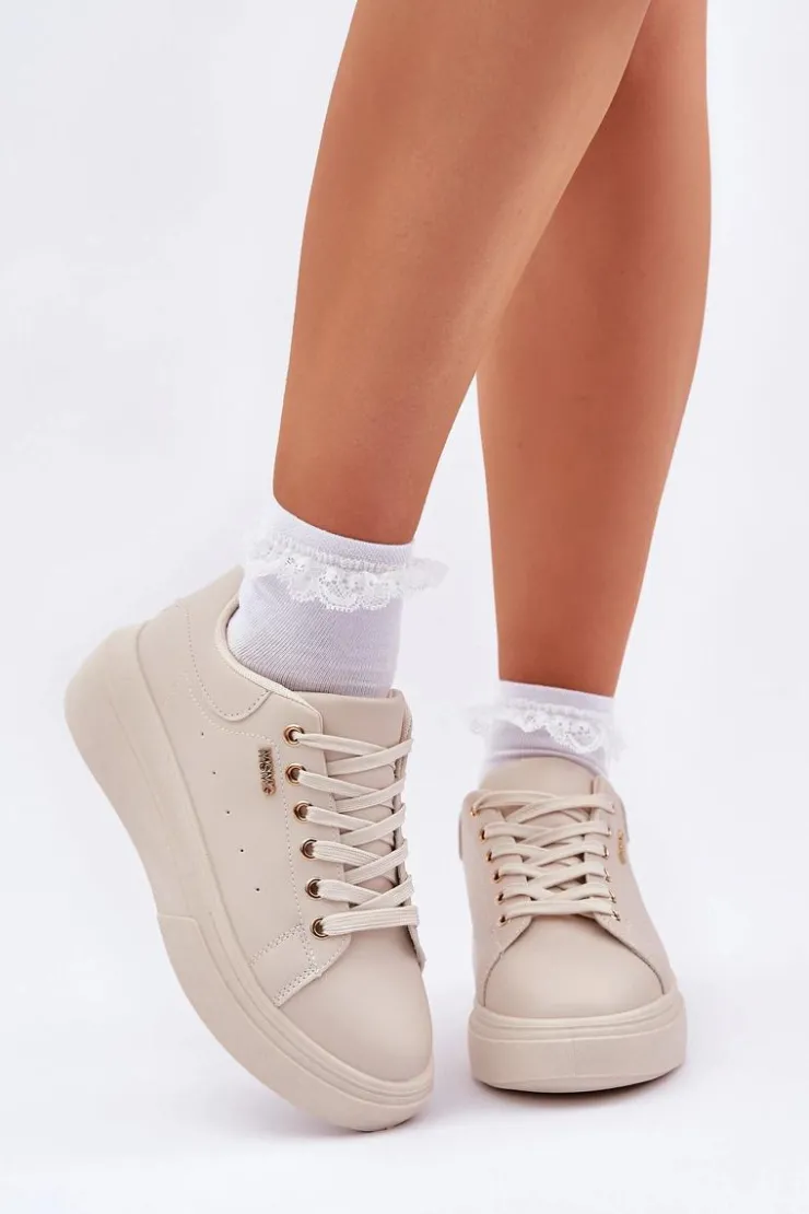 Online Boto Sneakersy Damskie Na Platformie Eko Skóra Jasnobeżowe Lelandine