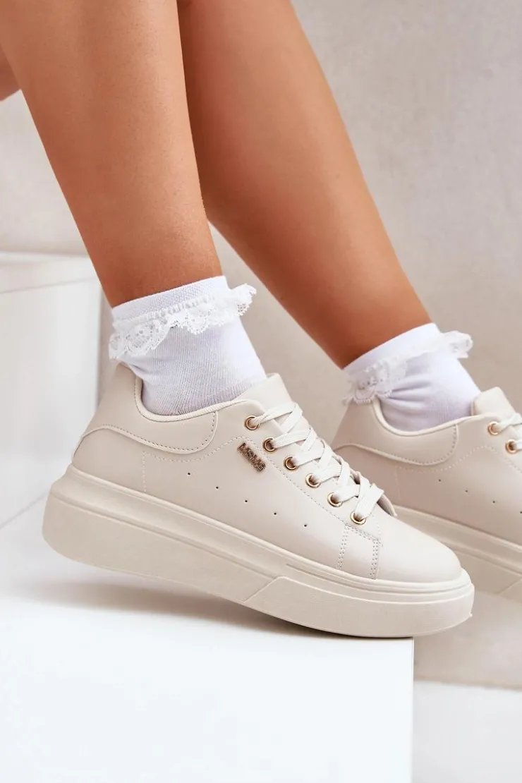 Online Boto Sneakersy Damskie Na Platformie Eko Skóra Jasnobeżowe Lelandine