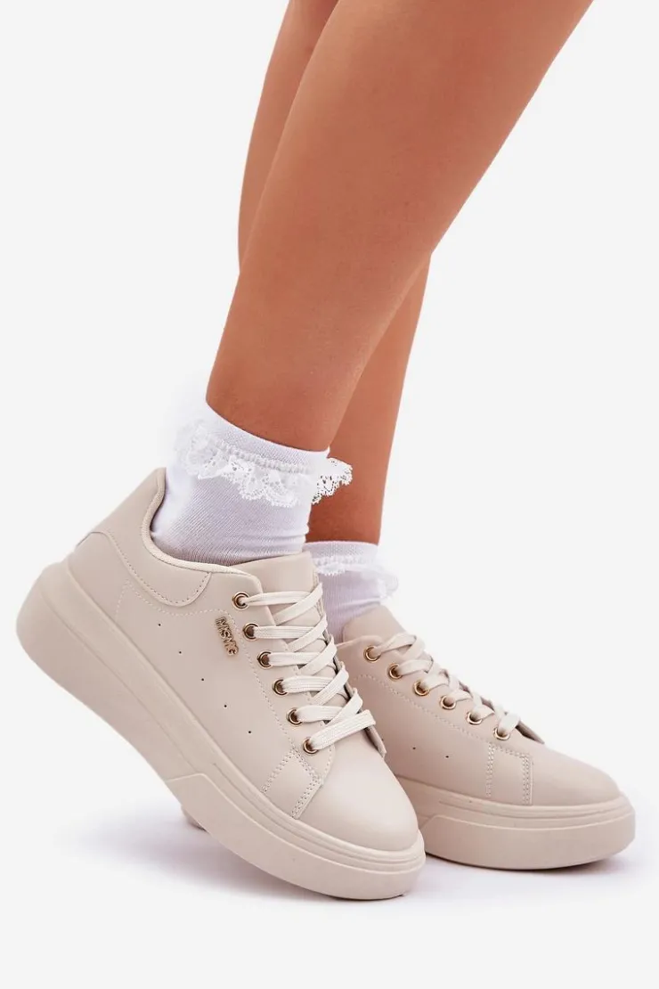 Online Boto Sneakersy Damskie Na Platformie Eko Skóra Jasnobeżowe Lelandine