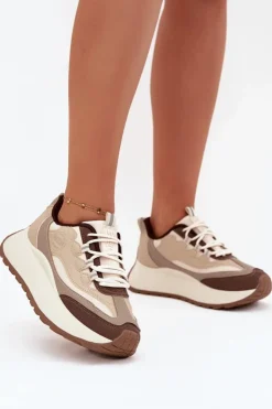 Damskie Big Star Shoes Sneakersy Damskie Na Platformie Big Star SS274002 HI-POLY SYSTEM Beżowe