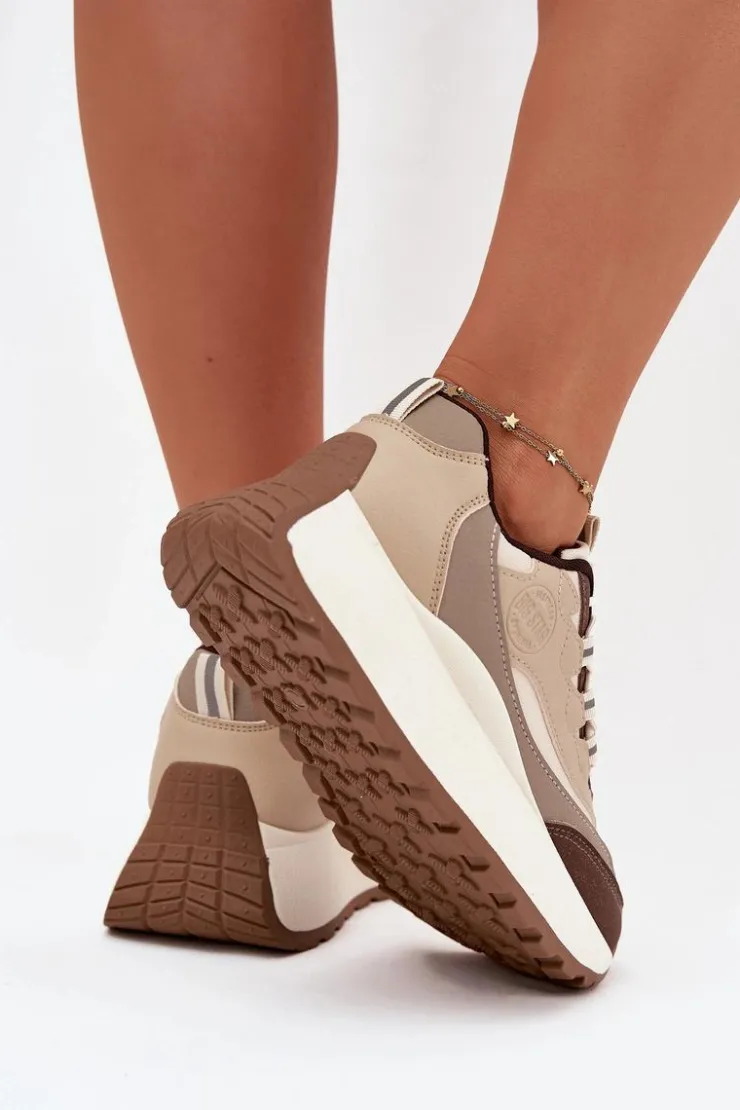 Damskie Big Star Shoes Sneakersy Damskie Na Platformie Big Star SS274002 HI-POLY SYSTEM Beżowe