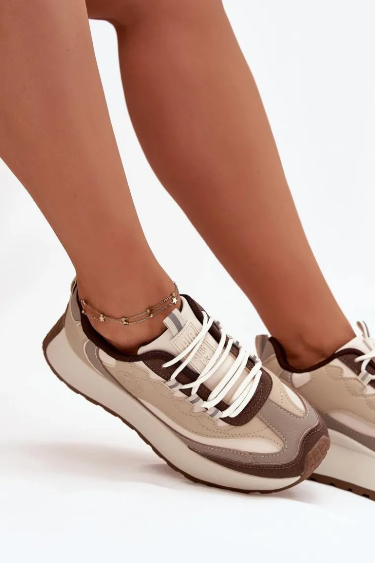 Damskie Big Star Shoes Sneakersy Damskie Na Platformie Big Star SS274002 HI-POLY SYSTEM Beżowe