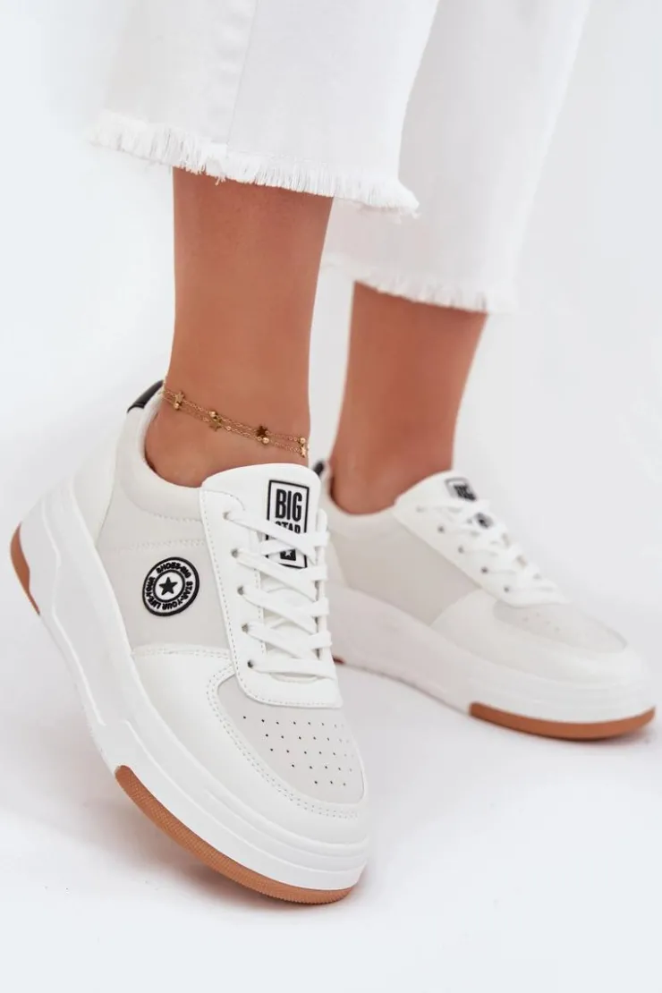 Big Star Shoes Buty Sportowe Big Star|Sneakersy Damskie*Sneakersy Damskie Na Platformie Big Star RR274572 HI-POLY SYSTEM Białe Biały