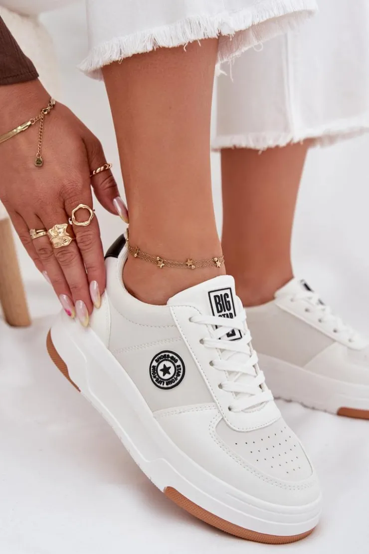 Big Star Shoes Buty Sportowe Big Star|Sneakersy Damskie*Sneakersy Damskie Na Platformie Big Star RR274572 HI-POLY SYSTEM Białe Biały