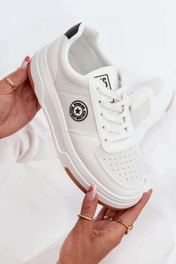 Big Star Shoes Buty Sportowe Big Star|Sneakersy Damskie*Sneakersy Damskie Na Platformie Big Star RR274572 HI-POLY SYSTEM Białe Biały