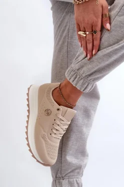 Damskie Boto Sneakersy Damskie Na Platformie Beżowe Rottiana