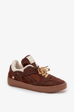Best Boto Sneakersy Damskie Na Platformie Ocieplane Futerkiem Brązowe Solvia Brązowy