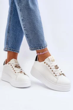 New Boto Sneakersy Damskie Na Platformie Z Ozdobami Białe Herbisa