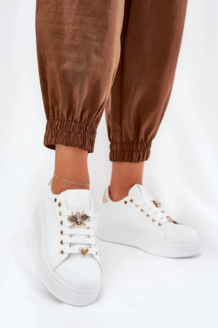 Best Boto Sneakersy Damskie Na Platformie Z Przypinkami Białe Ilanina