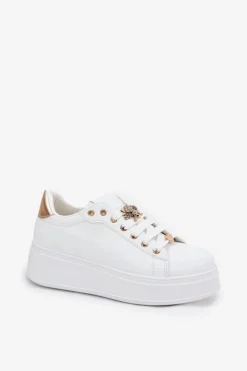 Best Boto Sneakersy Damskie Na Platformie Z Przypinkami Białe Ilanina