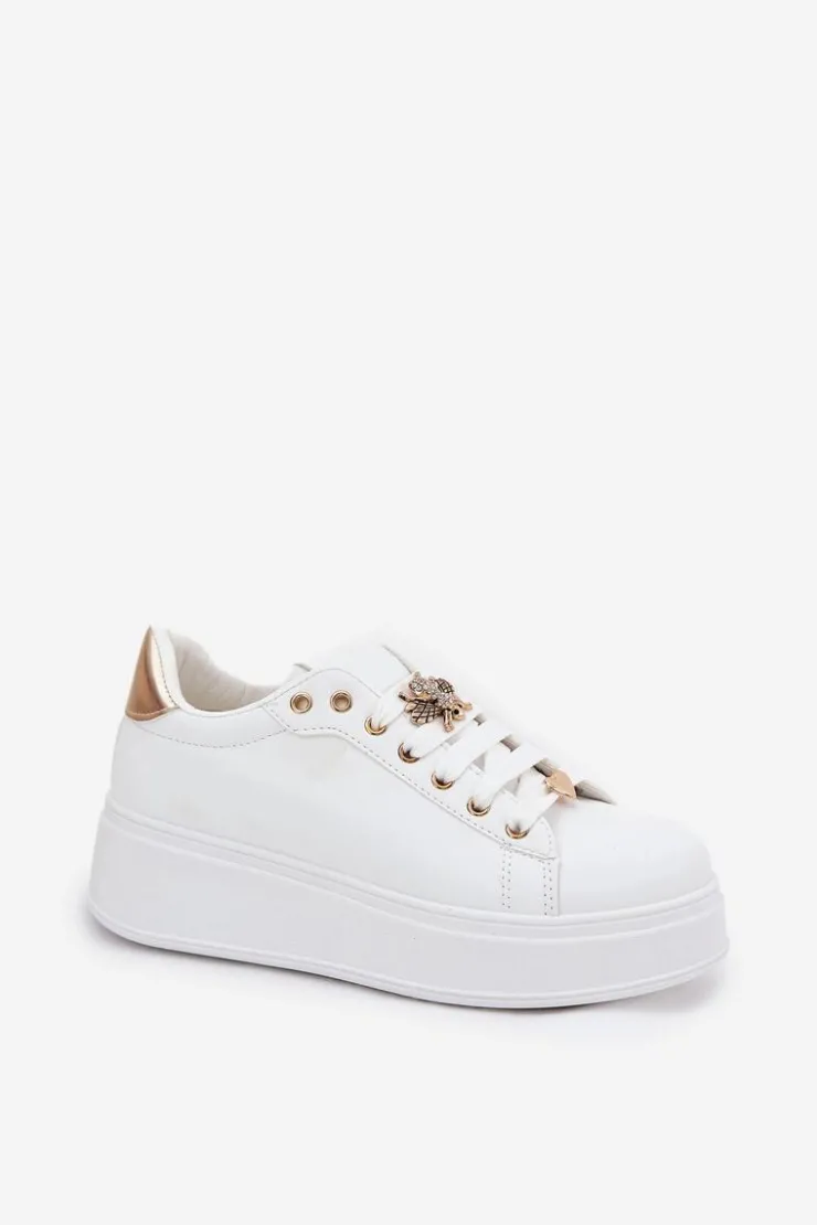 Best Boto Sneakersy Damskie Na Platformie Z Przypinkami Białe Ilanina