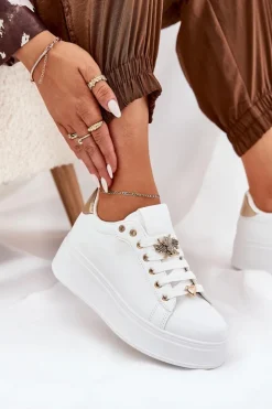 Best Boto Sneakersy Damskie Na Platformie Z Przypinkami Białe Ilanina