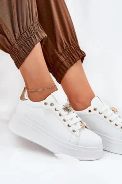 Best Boto Sneakersy Damskie Na Platformie Z Przypinkami Białe Ilanina