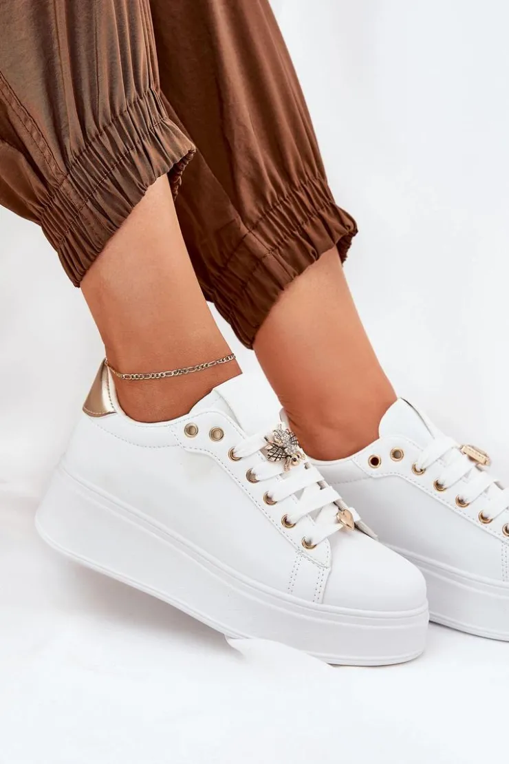 Best Boto Sneakersy Damskie Na Platformie Z Przypinkami Białe Ilanina