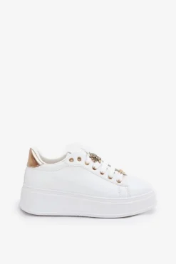 Best Boto Sneakersy Damskie Na Platformie Z Przypinkami Białe Ilanina