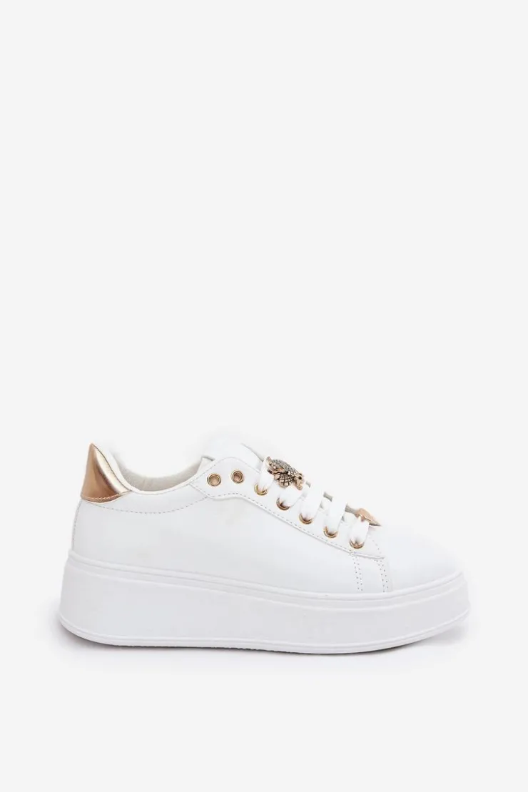 Best Boto Sneakersy Damskie Na Platformie Z Przypinkami Białe Ilanina