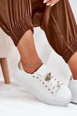 Best Boto Sneakersy Damskie Na Platformie Z Przypinkami Białe Ilanina