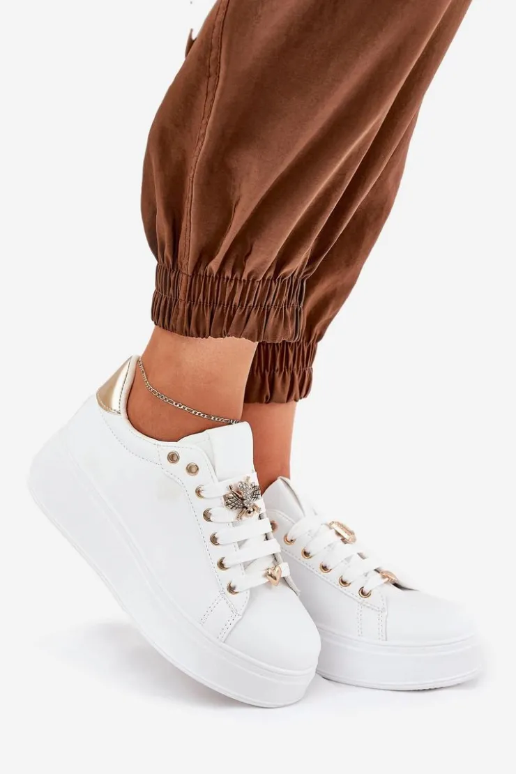 Best Boto Sneakersy Damskie Na Platformie Z Przypinkami Białe Ilanina