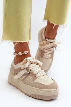 Sale Boto Sneakersy Damskie Na Platformie Z Eko Skóry Beżowe Moun Beżowy
