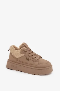 Outlet Big Star Shoes Sneakersy Damskie Na Platformie Z Futerkiem Typu Baranek Big Star SS274105 Beżowe