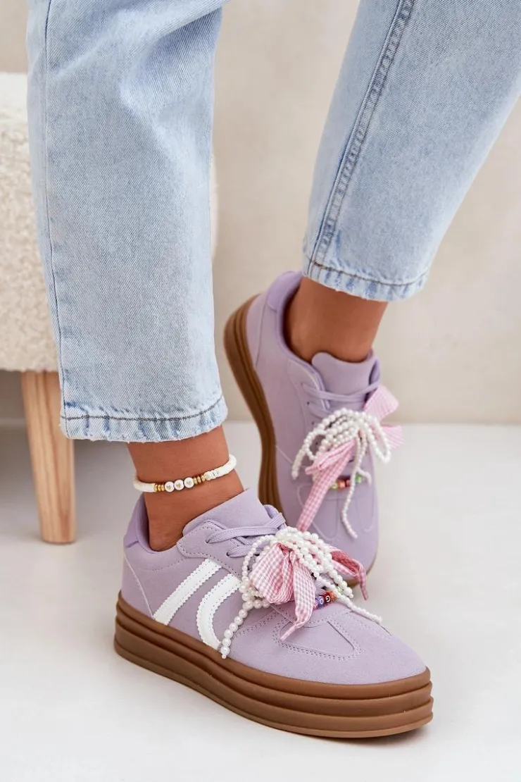 Boto Buty Sportowe Na Platformie|Sneakersy Damskie*Sneakersy Damskie Na Platformie Z Ozdobami Fioletowe Vinness Fioletowy