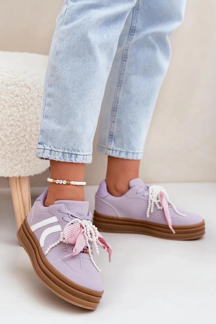 Boto Buty Sportowe Na Platformie|Sneakersy Damskie*Sneakersy Damskie Na Platformie Z Ozdobami Fioletowe Vinness Fioletowy