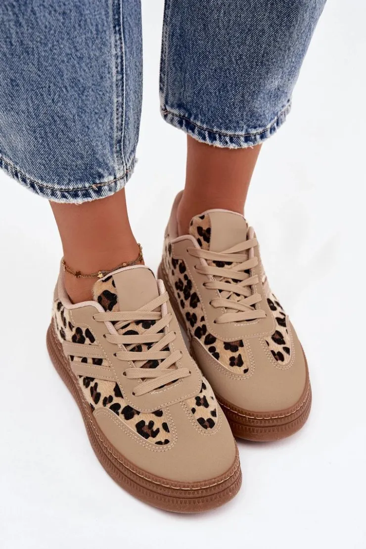 Online Boto Sneakersy Damskie Na Platformie Panterka Beżowe Denissa Beżowy