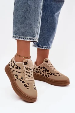 Online Boto Sneakersy Damskie Na Platformie Panterka Beżowe Denissa Beżowy