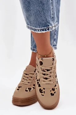 Online Boto Sneakersy Damskie Na Platformie Panterka Beżowe Denissa Beżowy