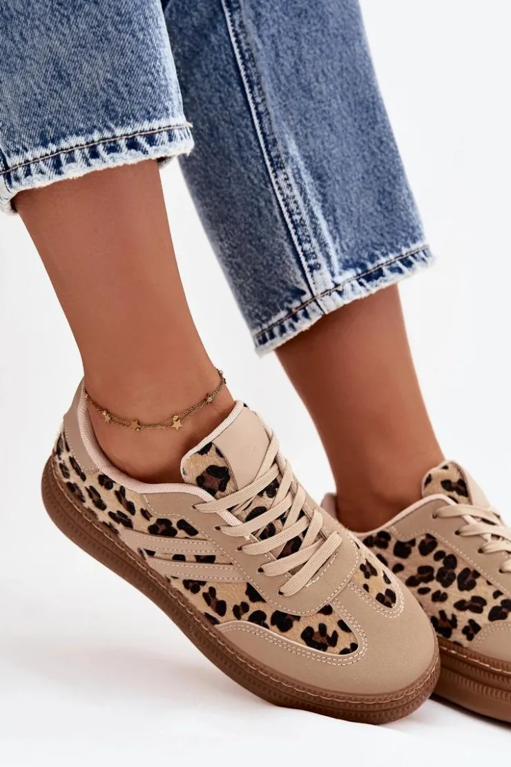 Online Boto Sneakersy Damskie Na Platformie Panterka Beżowe Denissa Beżowy